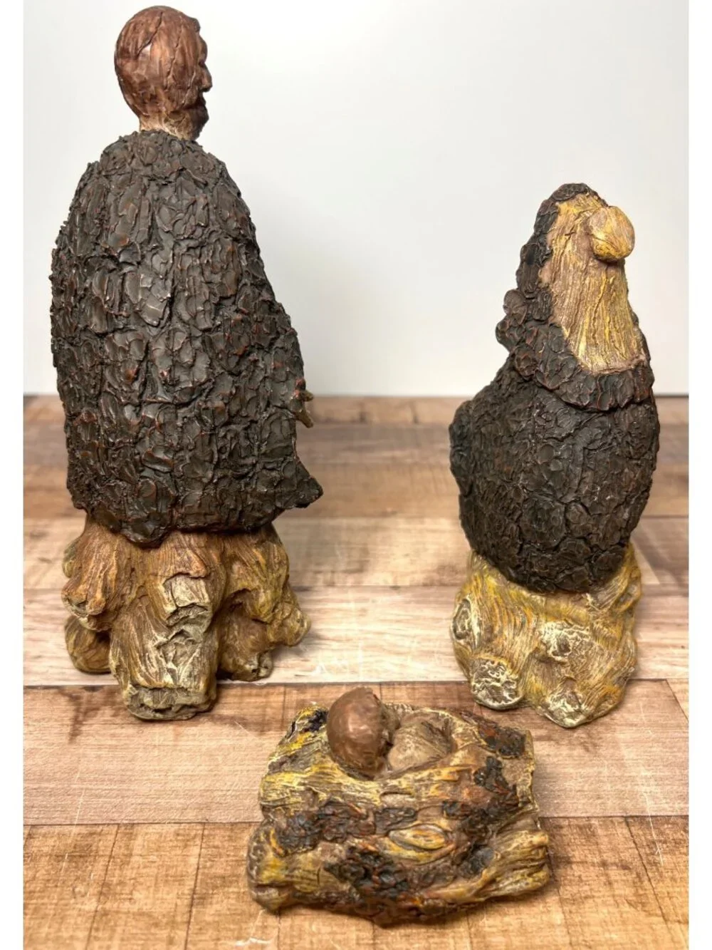 RARE Nativity Scene Figurine Set 3-Piece Handcrafted Wood-Look Rustic Style